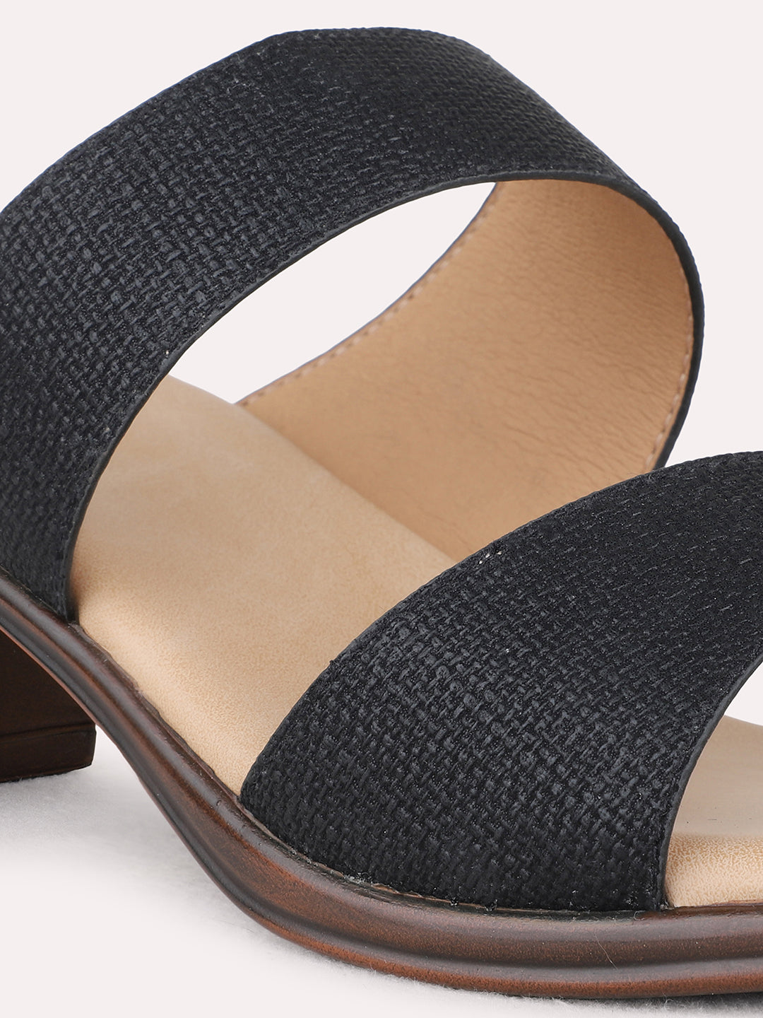 Womens Black Party Wear Solid Round Toe Block Heel Sandals