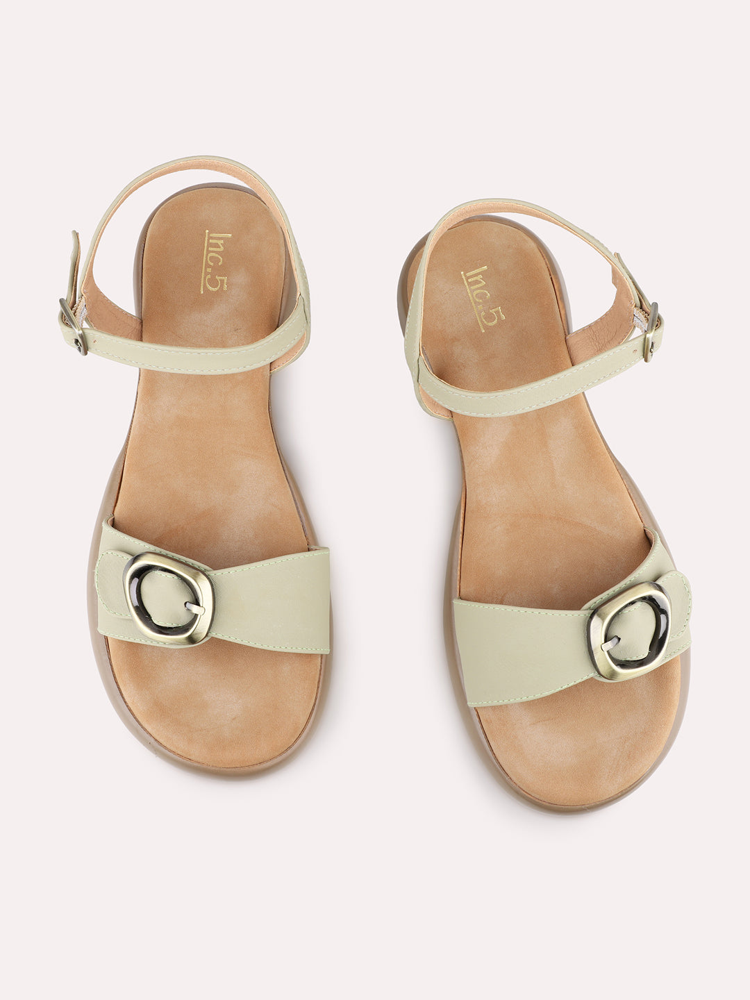 Womens Green Party Wear Solid Round Toe Block Heel Sandals