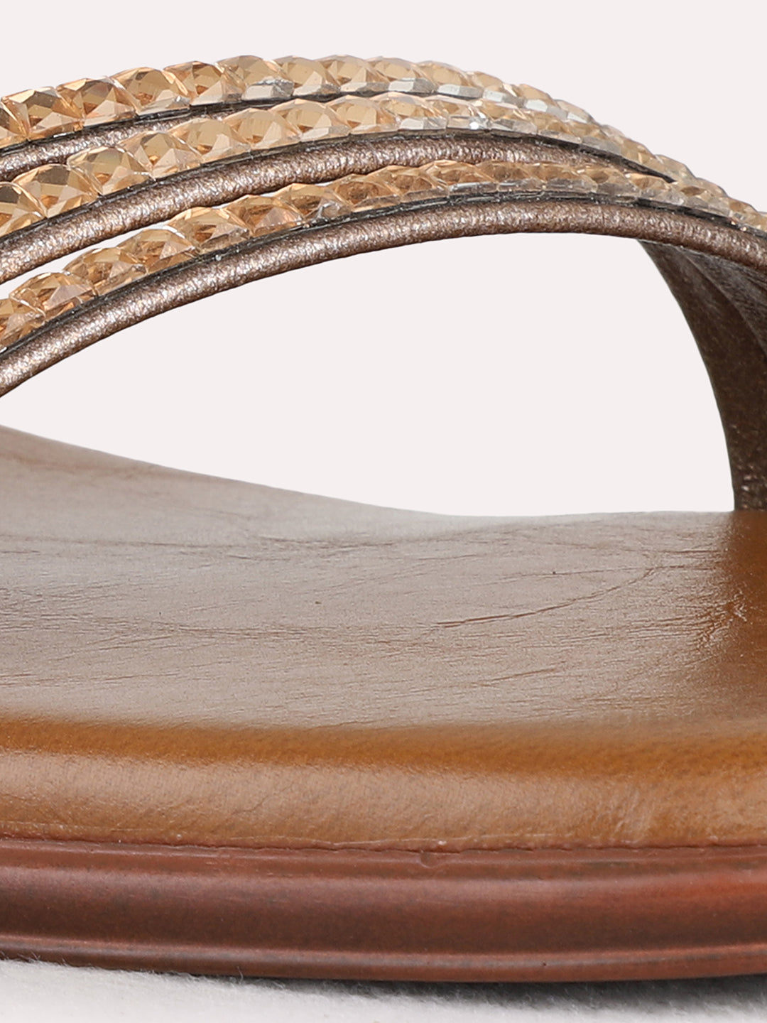 Womens Golden Party Wear Striped Square Toe Block Heel Sandals