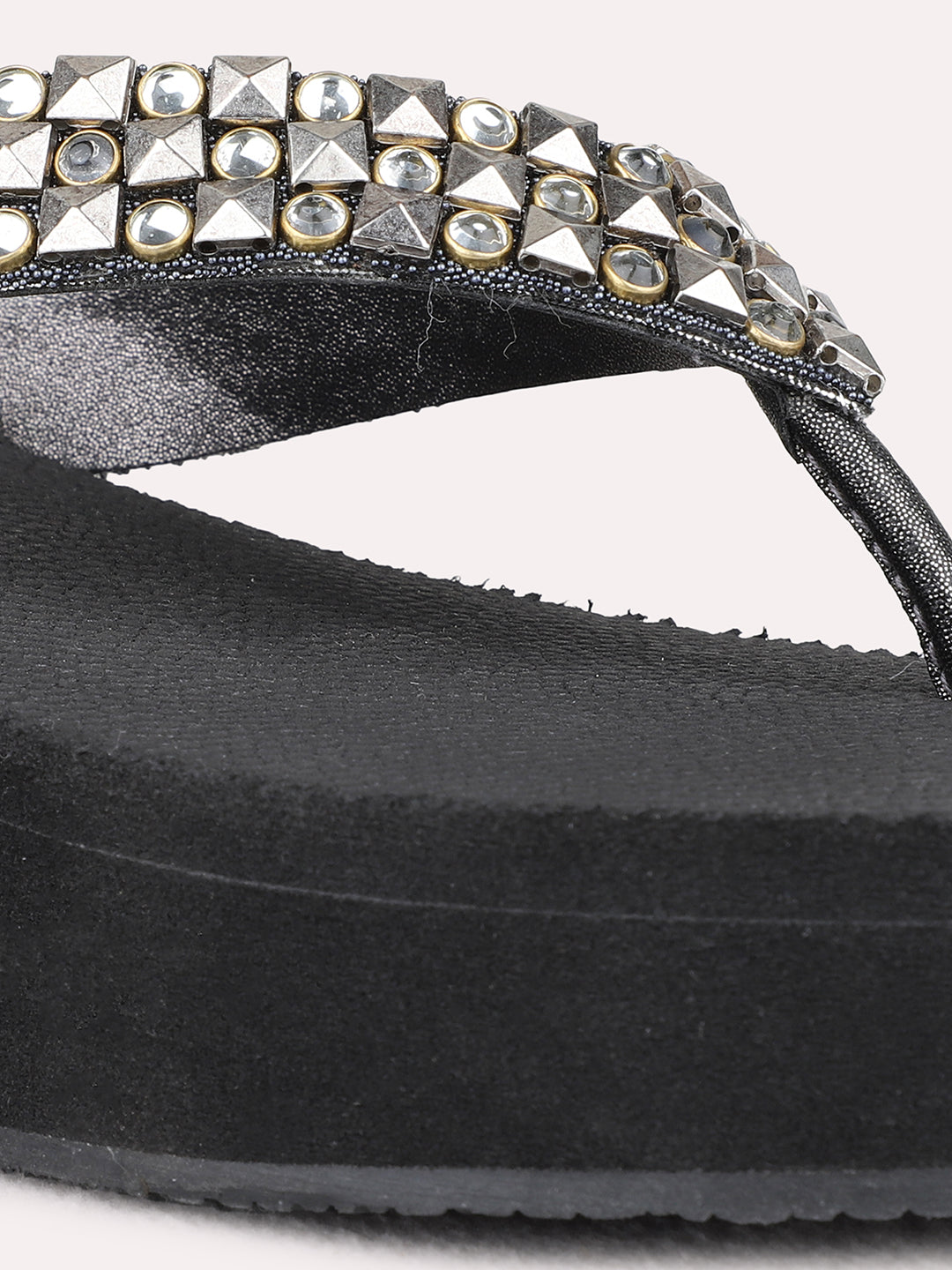 Womens Pewter Ethnic Wear Embellished Round Toe Wedge Heel Sandals