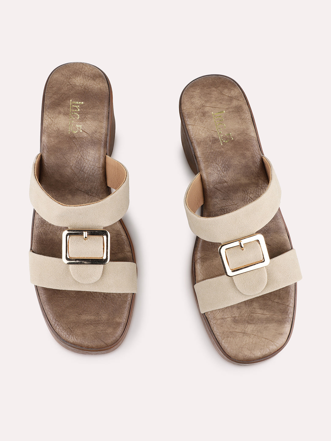 Womens Beige Party Wear Solid Round Toe Platform Heel Sandals