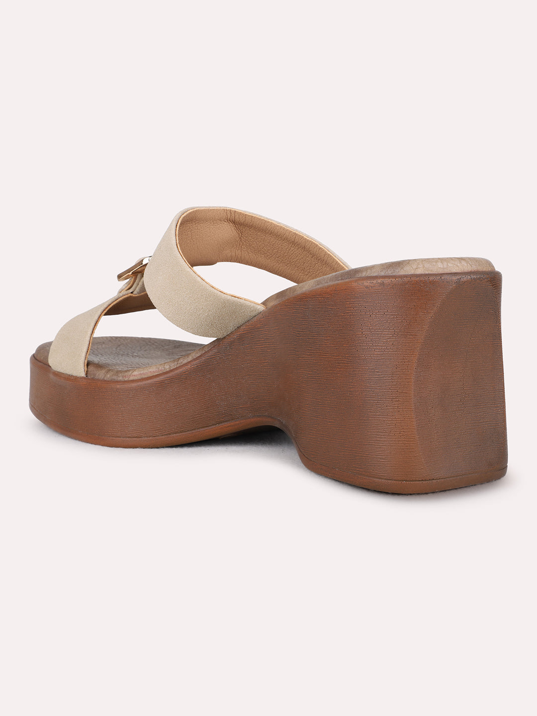 Womens Beige Party Wear Solid Round Toe Platform Heel Sandals