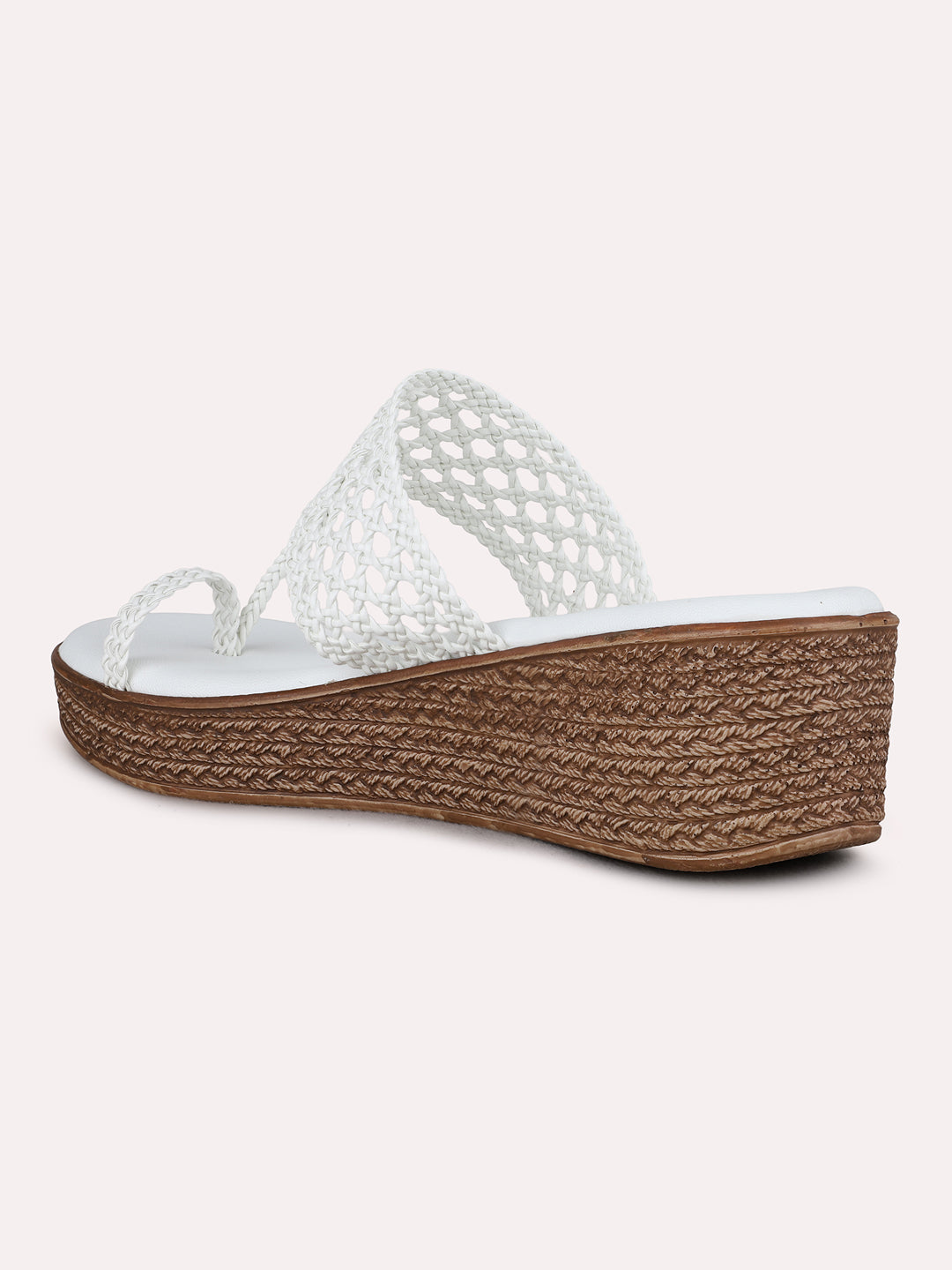 Womens White Party Wear Solid Round Toe Wedge Heels