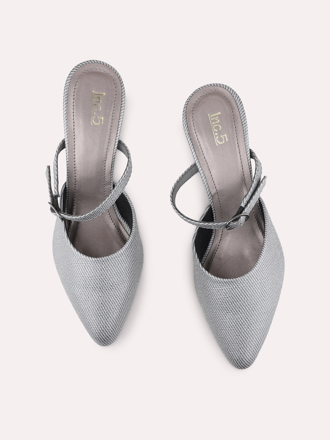 Womens Pewter Party Wear Solid Pointed Toe Kitten Heel Mules