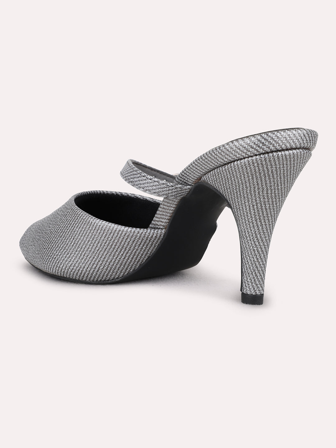 Womens Pewter Party Wear Solid Pointed Toe Kitten Heel Mules