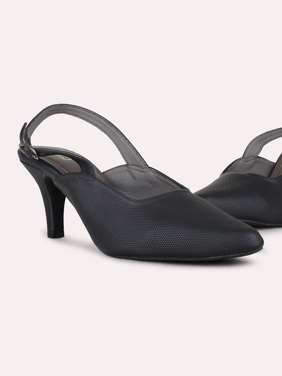 Womens Black Party Wear Solid Pointed Toe Kitten Heel Mules