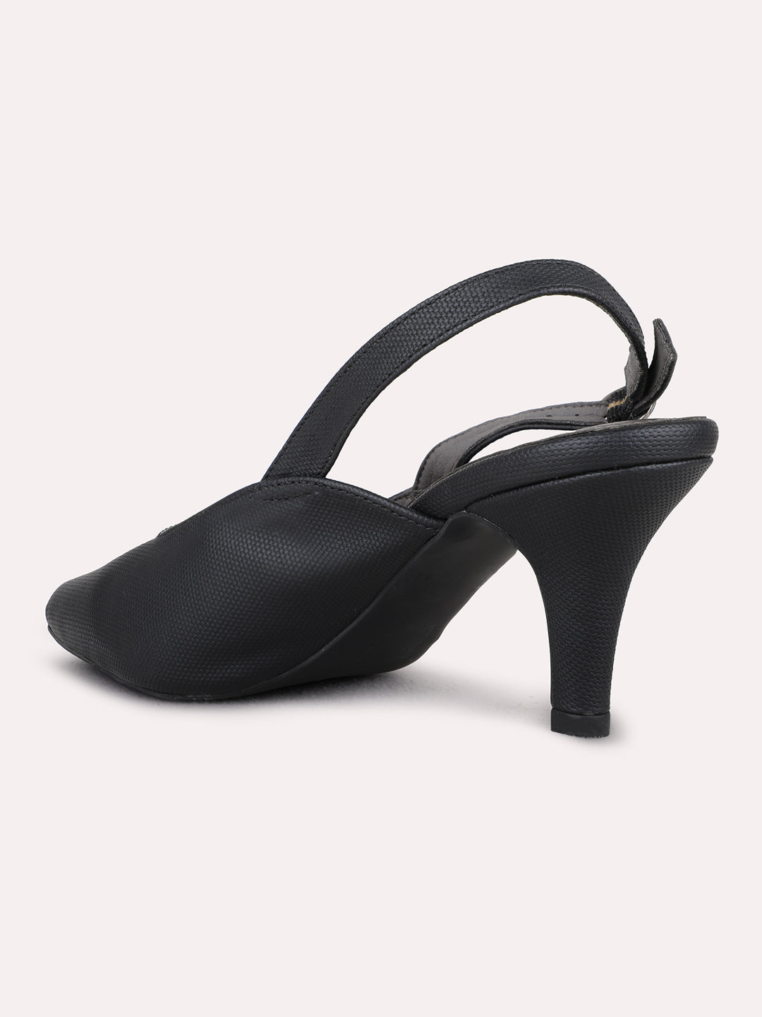 Womens Black Party Wear Solid Pointed Toe Kitten Heel Mules