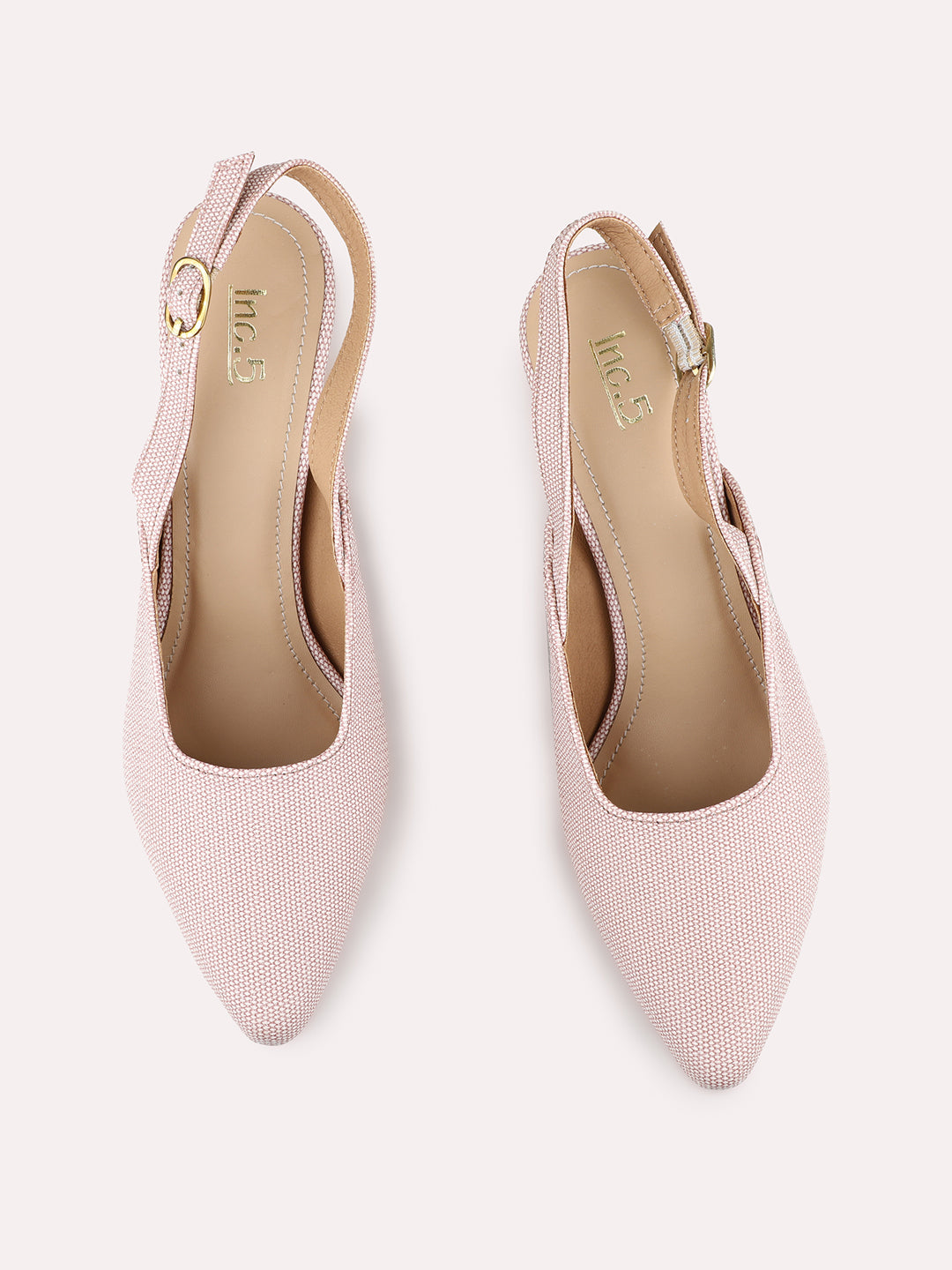 Womens Peach Party Wear Solid Pointed Toe Kitten Heel Mules