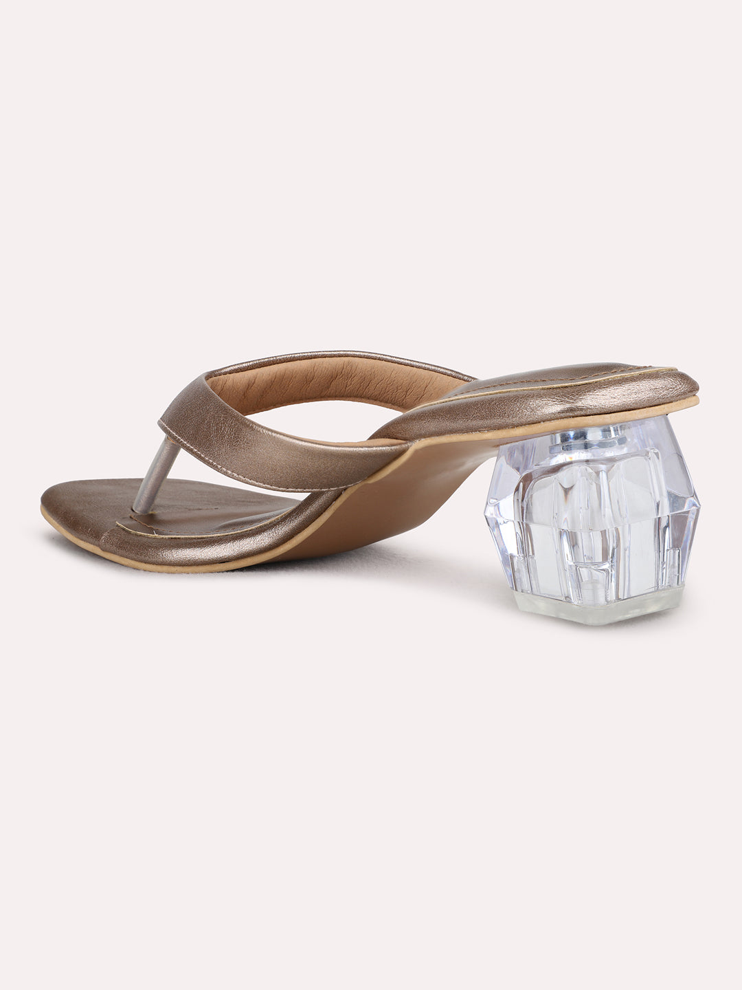 Womens Golden Party Wear Solid Square Toe Block Heel Sandals