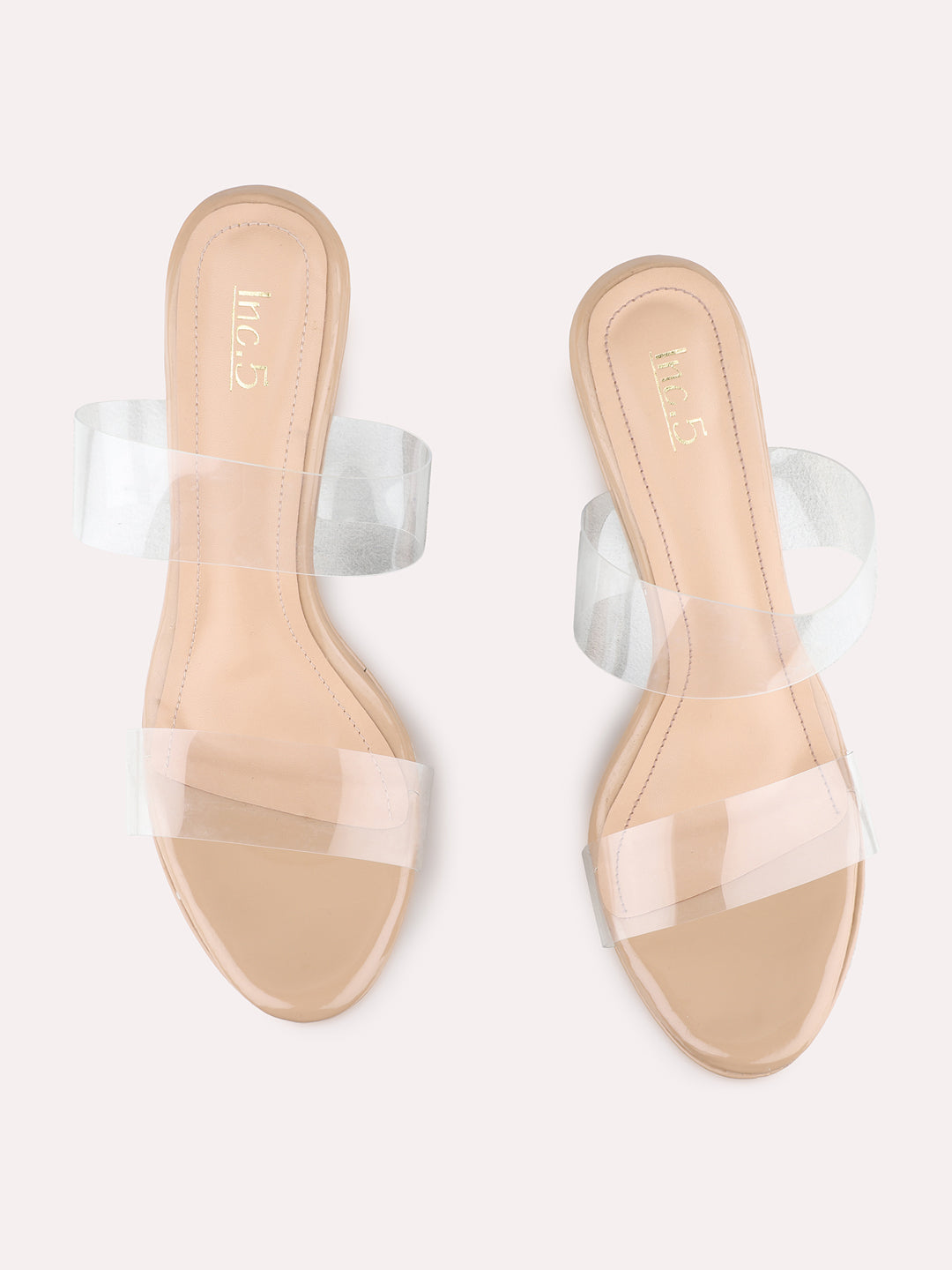 Womens Beige Party Wear Transparent Round Toe Stiletto Heel Sandals