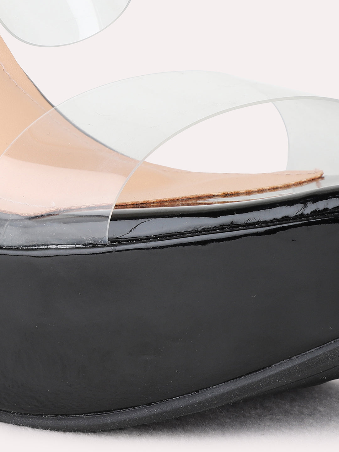 Womens Black Party Wear Transparent Round Toe Stiletto Heel Sandals