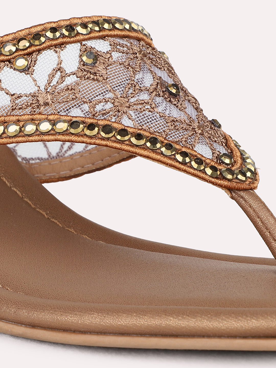 Womens Golden Ethnic Embellished Square Toe Block Heel Sandals