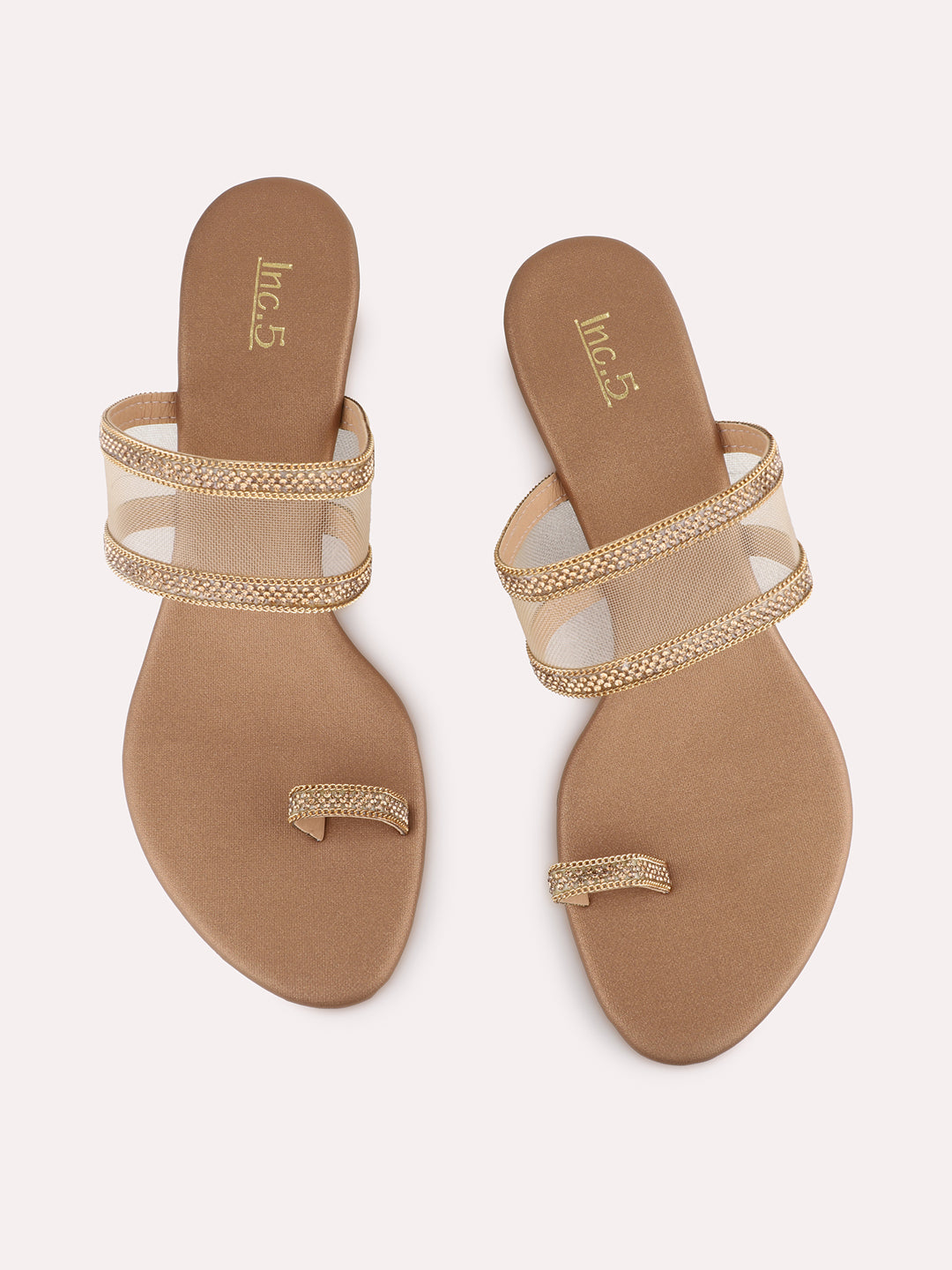 Womens Golden Party Wear Embellished Square Toe Kitten Heel Sandals