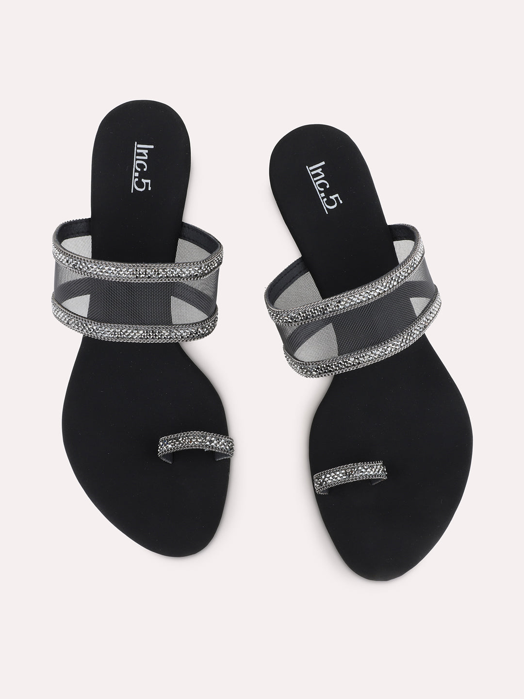 Womens Black Party Wear Embellished Square Toe Kitten Heel Sandals