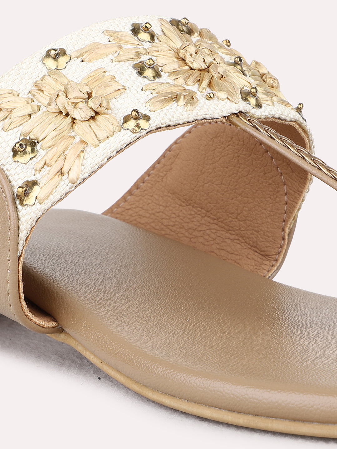 Womens Golden Ethnic Wear Embellished Round Toe Block Heel Sandals