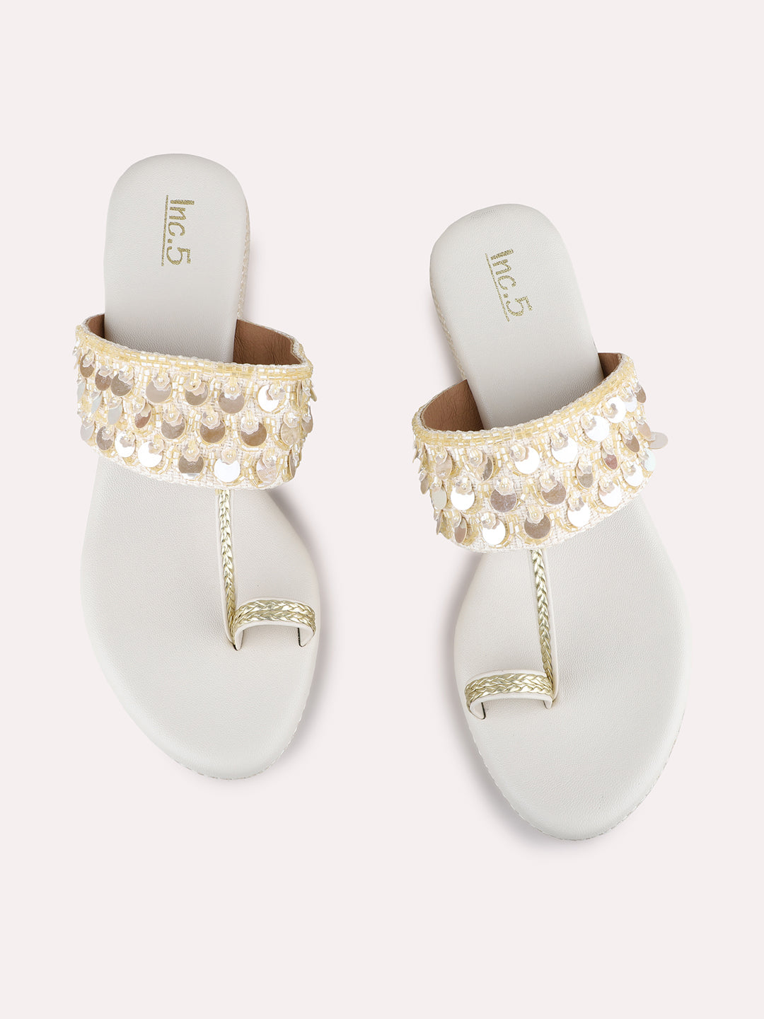 Womens Golden Ethnic Wear Embellished Round Toe Wedge Heels