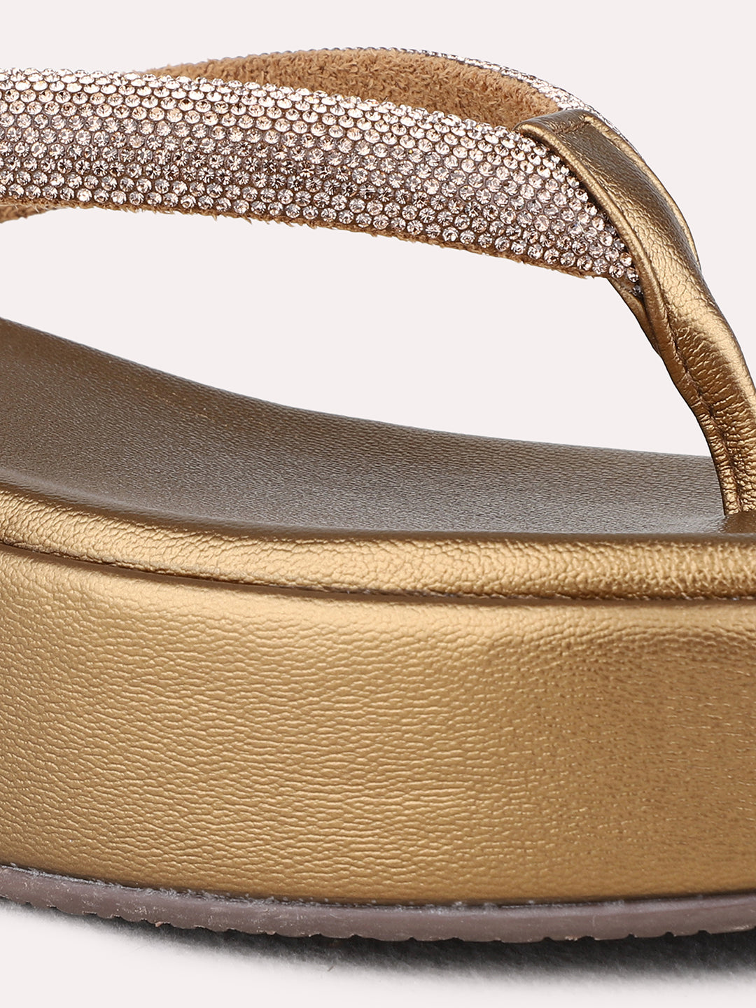 Womens Golden Ethnic Wear Embellished Round Toe Wedge Heel Sandals