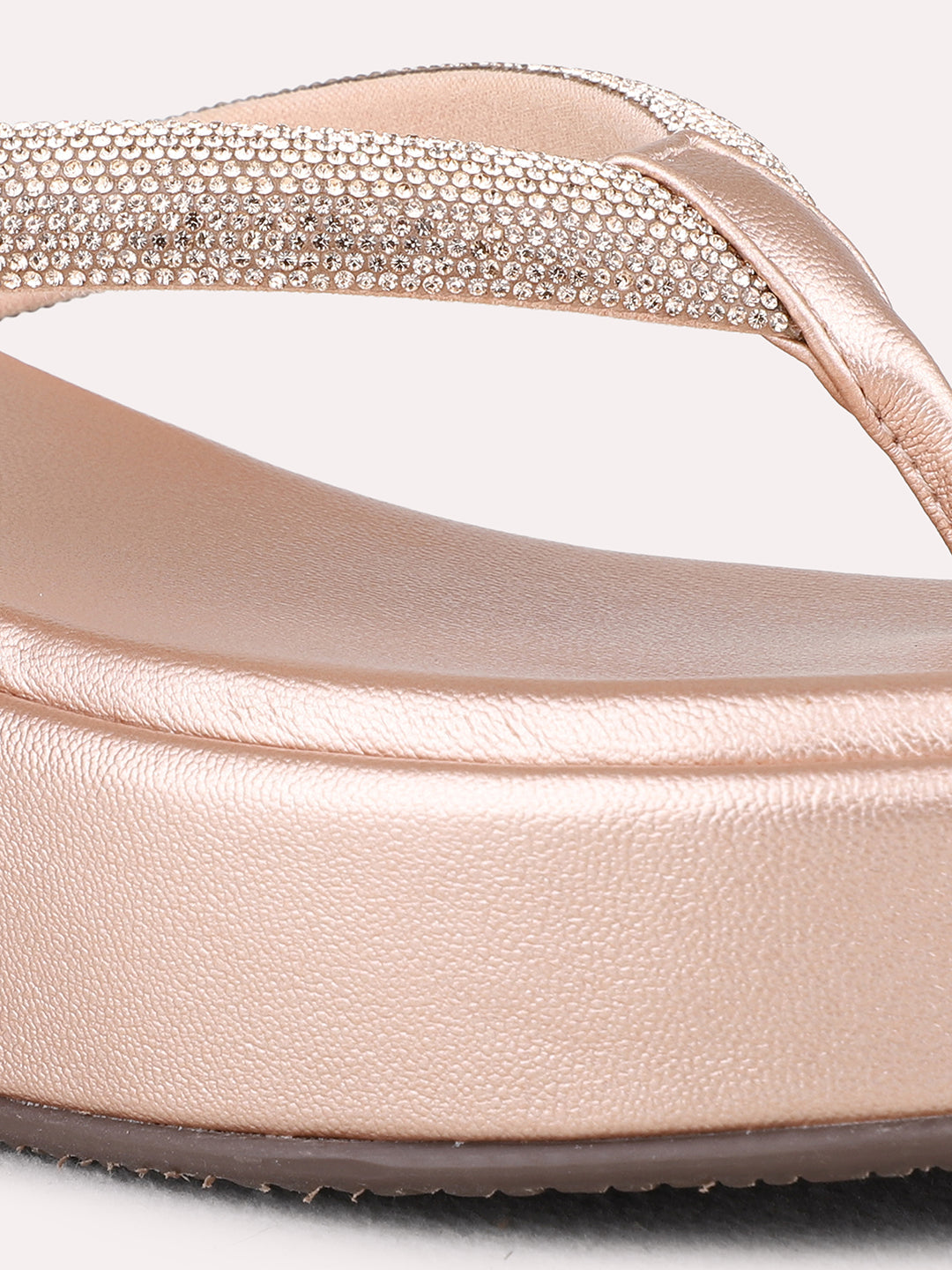 Womens Rose Gold Ethnic Wear Embellished Round Toe Wedge Heels