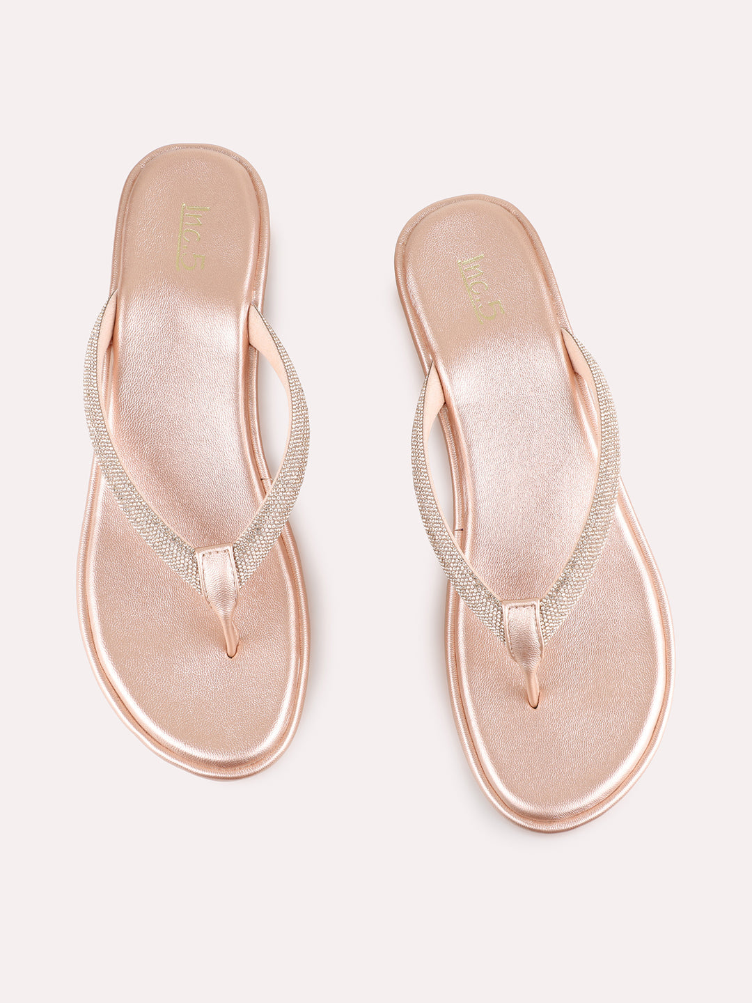 Womens Rose Gold Ethnic Wear Embellished Round Toe Wedge Heels