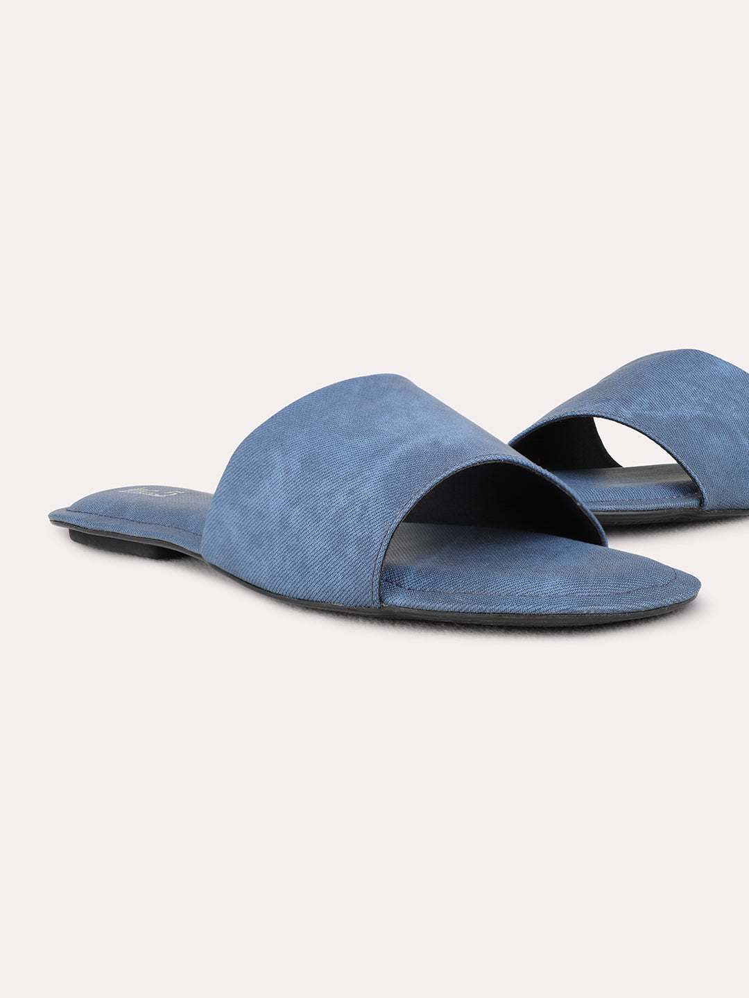 Womens Navy Blue Casual Solid Open Toe Flats
