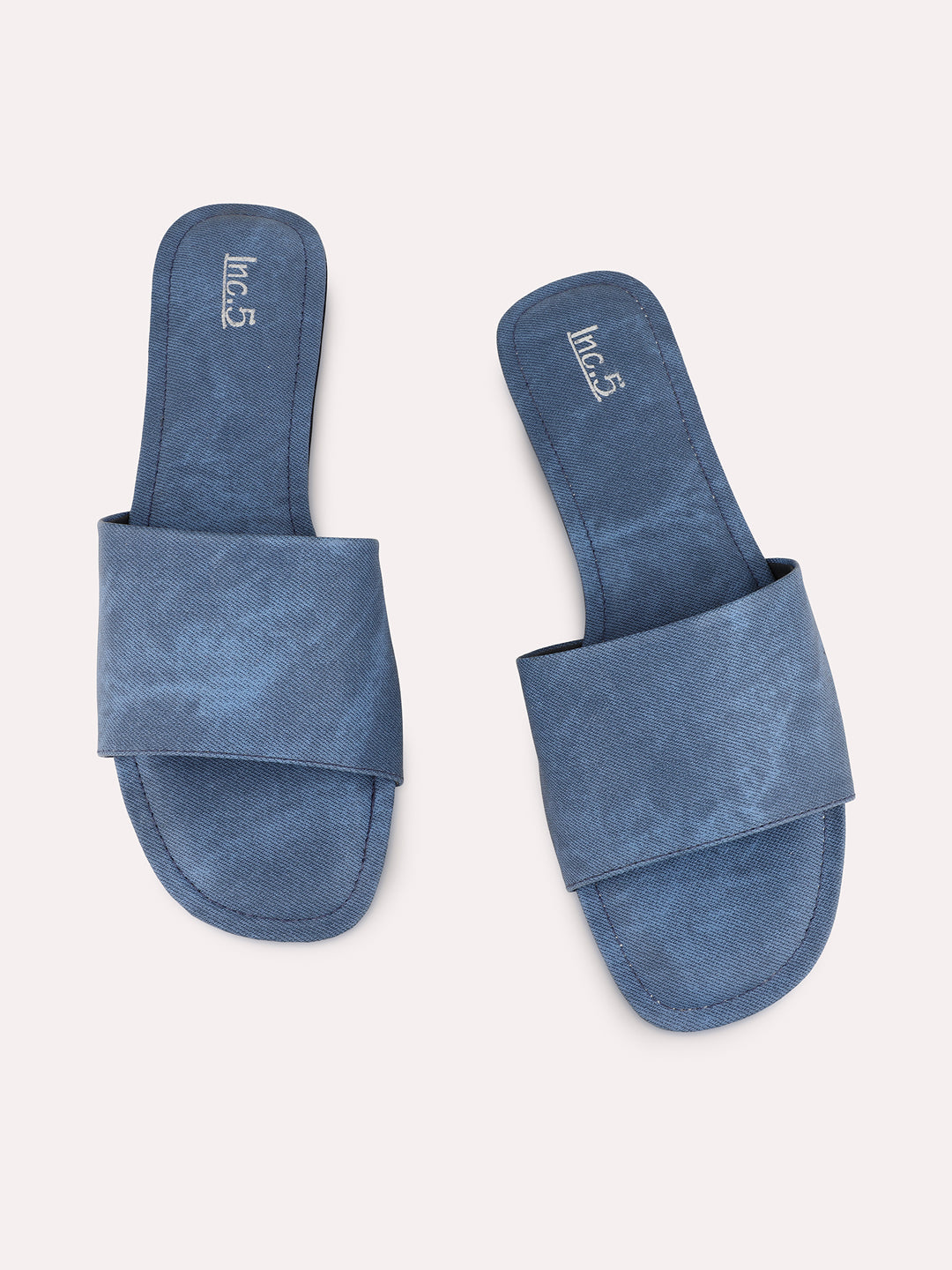 Womens Navy Blue Casual Solid Open Toe Flats