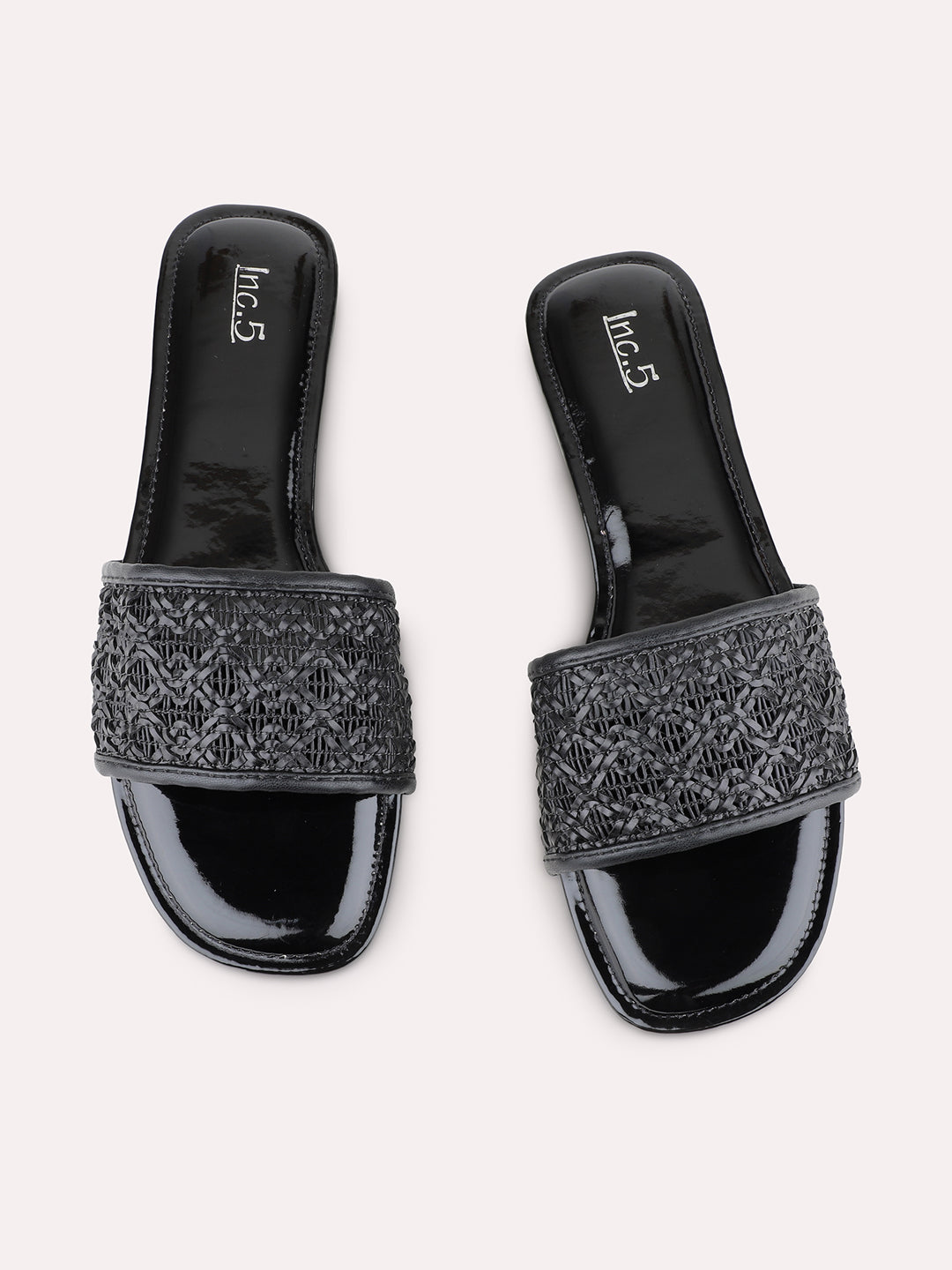 Womens Black Casual Solid Open Toe Flat Sandals