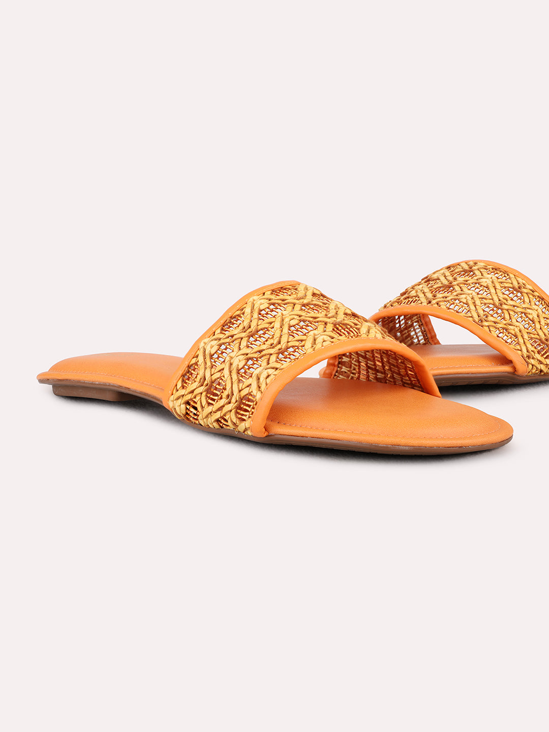 Womens Orange Casual Solid Open Toe Flat Sandals