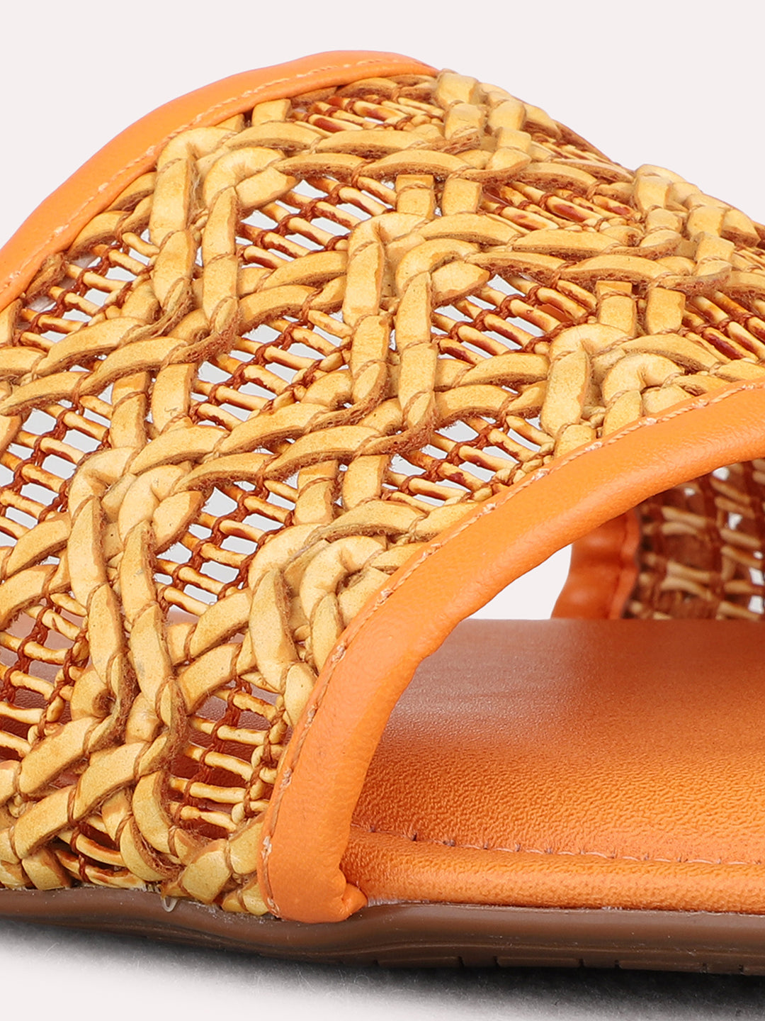 Womens Orange Casual Solid Open Toe Flat Sandals