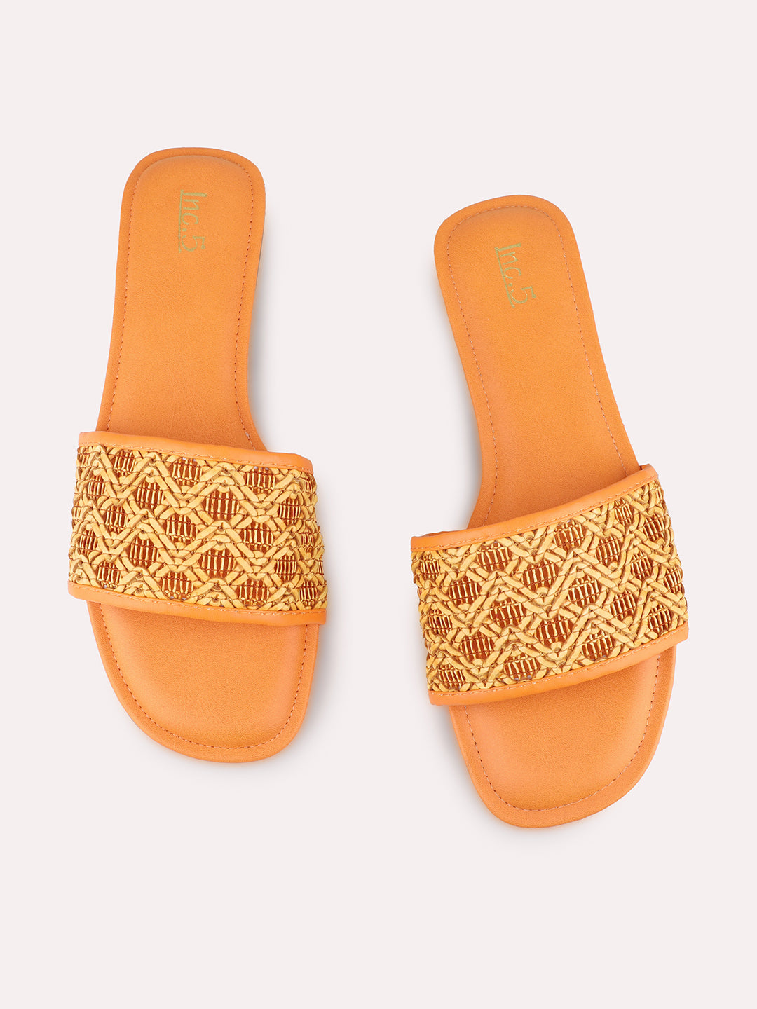 Womens Orange Casual Solid Open Toe Flat Sandals