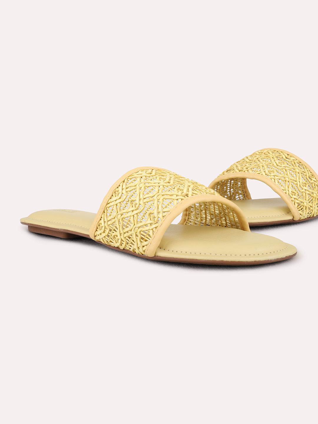 Womens Yellow Casual Solid Open Toe Flat Sandals