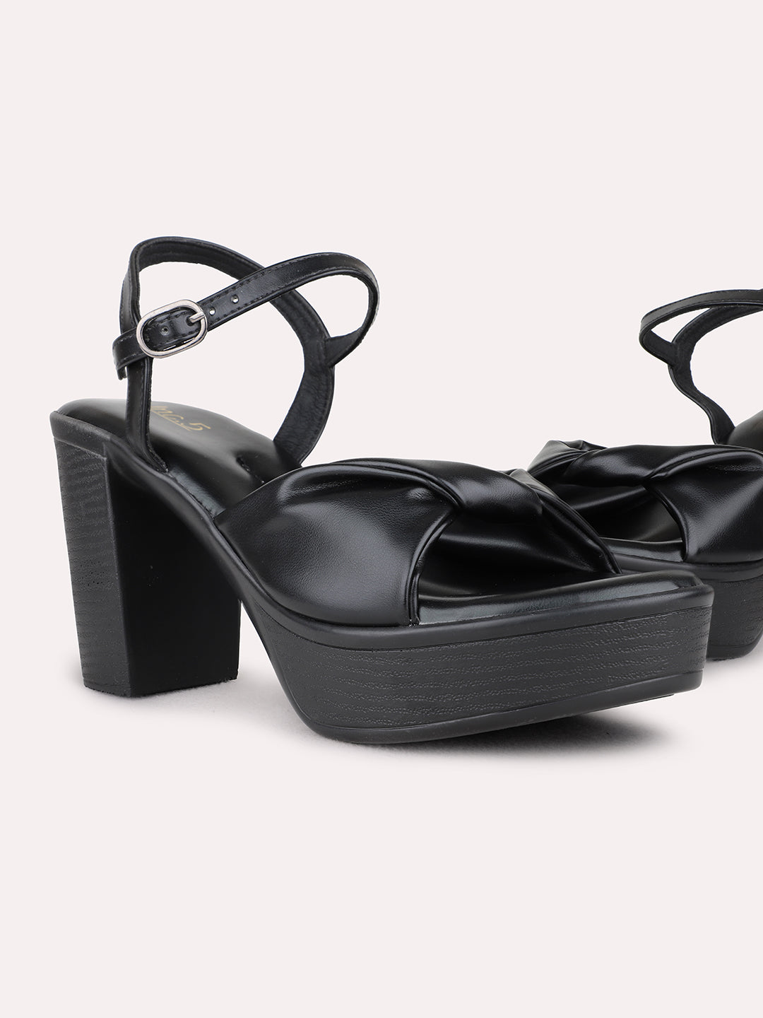 Womens Black Party Wear Solid Round Toe Platform Heel Sandals