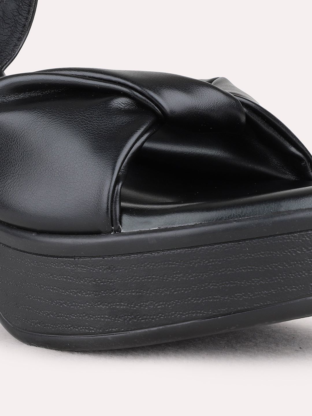 Womens Black Party Wear Solid Round Toe Platform Heel Sandals