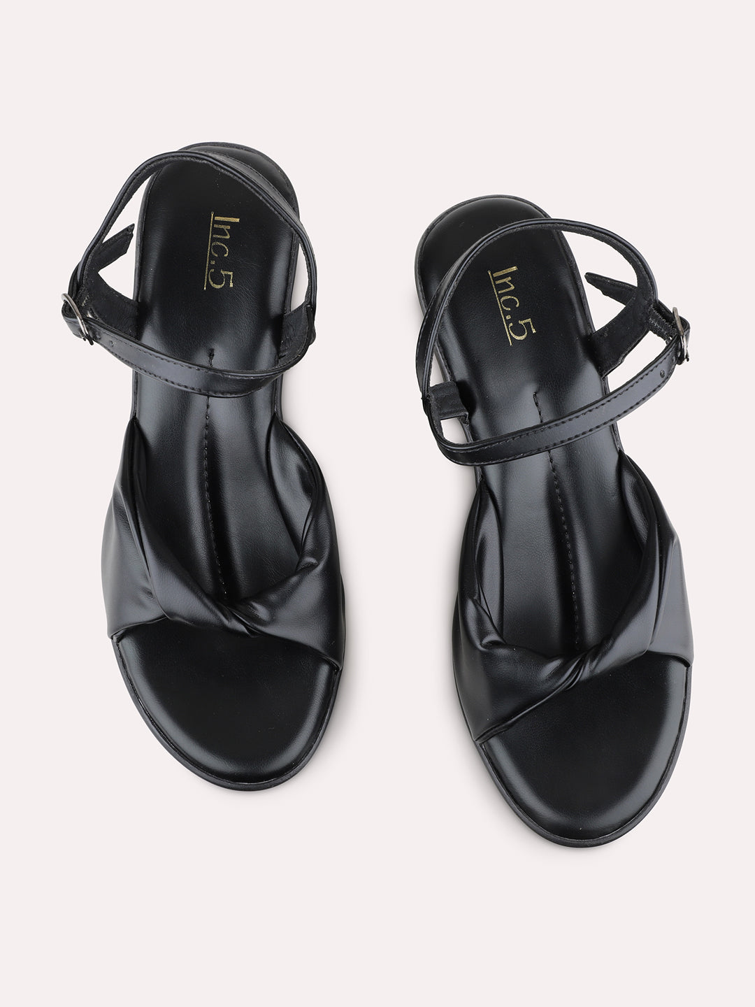 Womens Black Party Wear Solid Round Toe Platform Heel Sandals