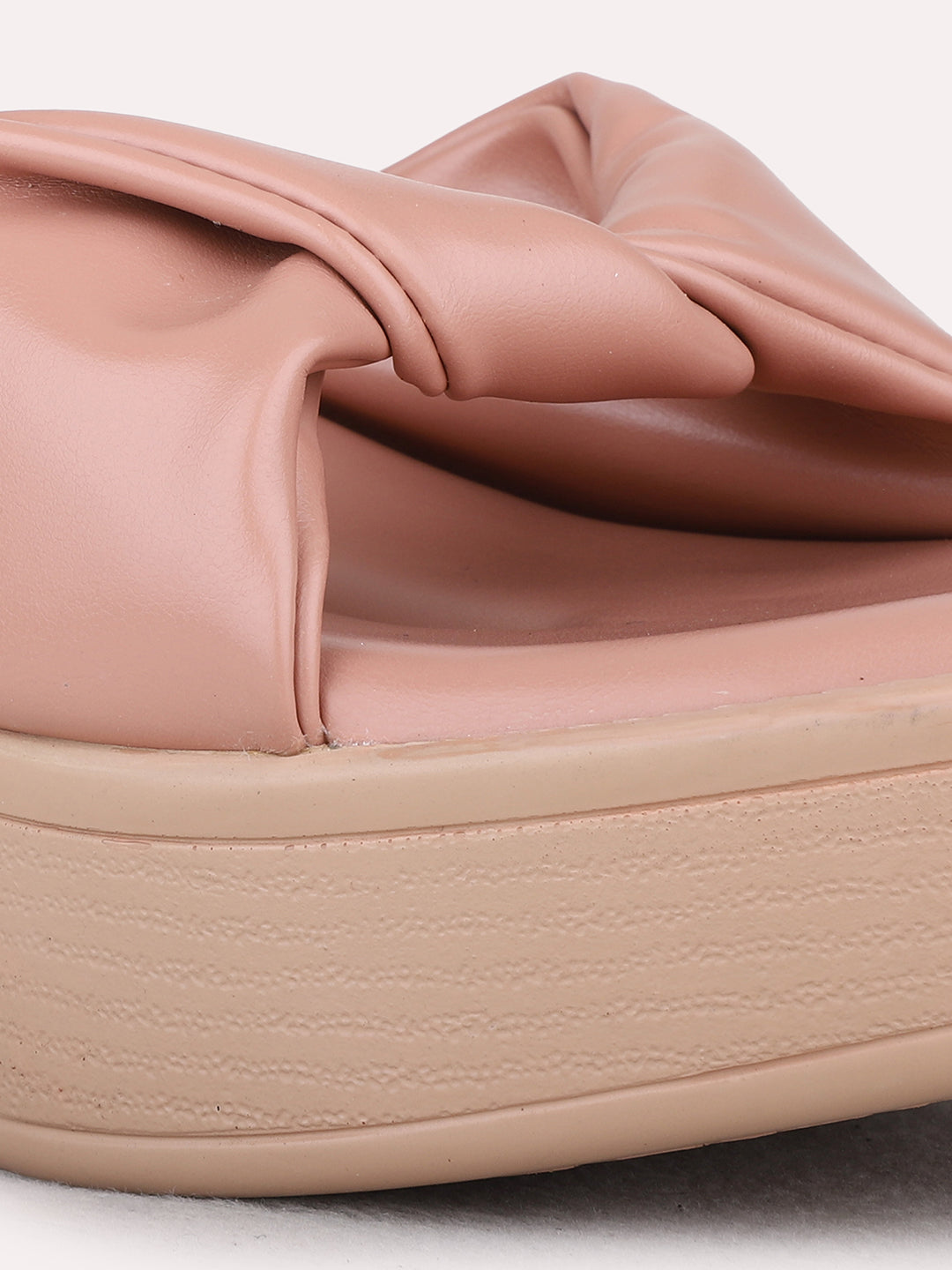 Womens Peach Party Wear Solid Round Toe Platform Heel Sandals