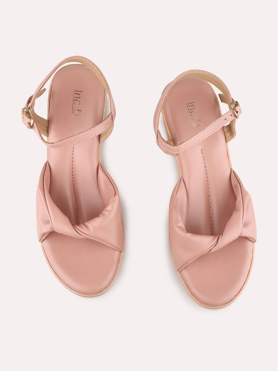 Womens Peach Party Wear Solid Round Toe Platform Heel Sandals