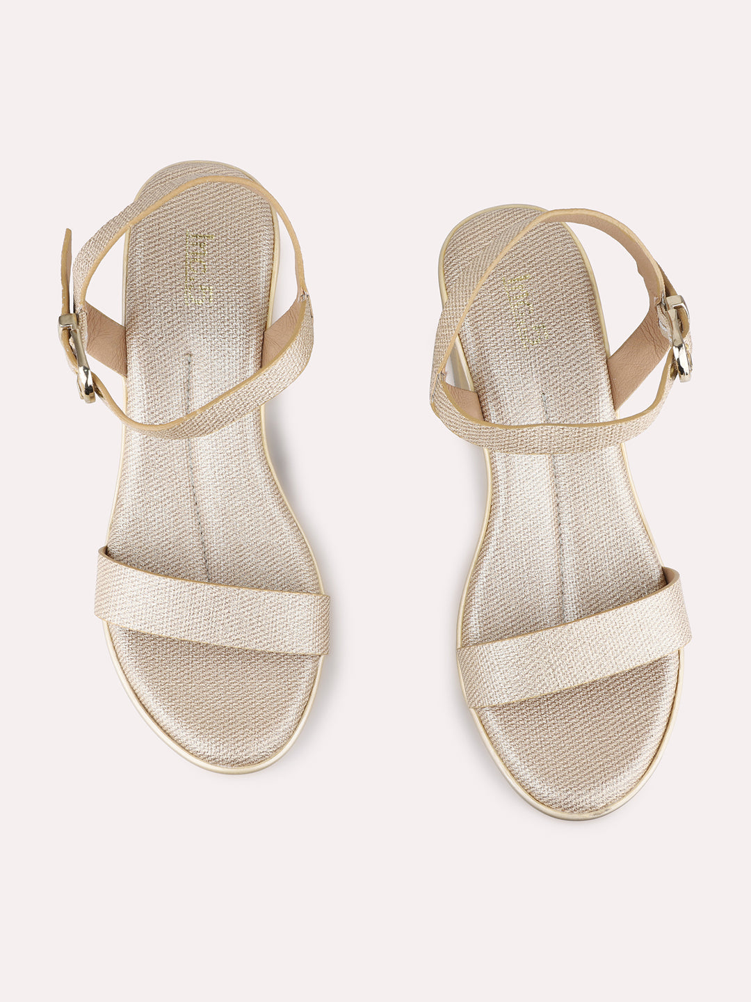 Womens Golden Party Wear Solid Round Toe Platform Heel Sandals