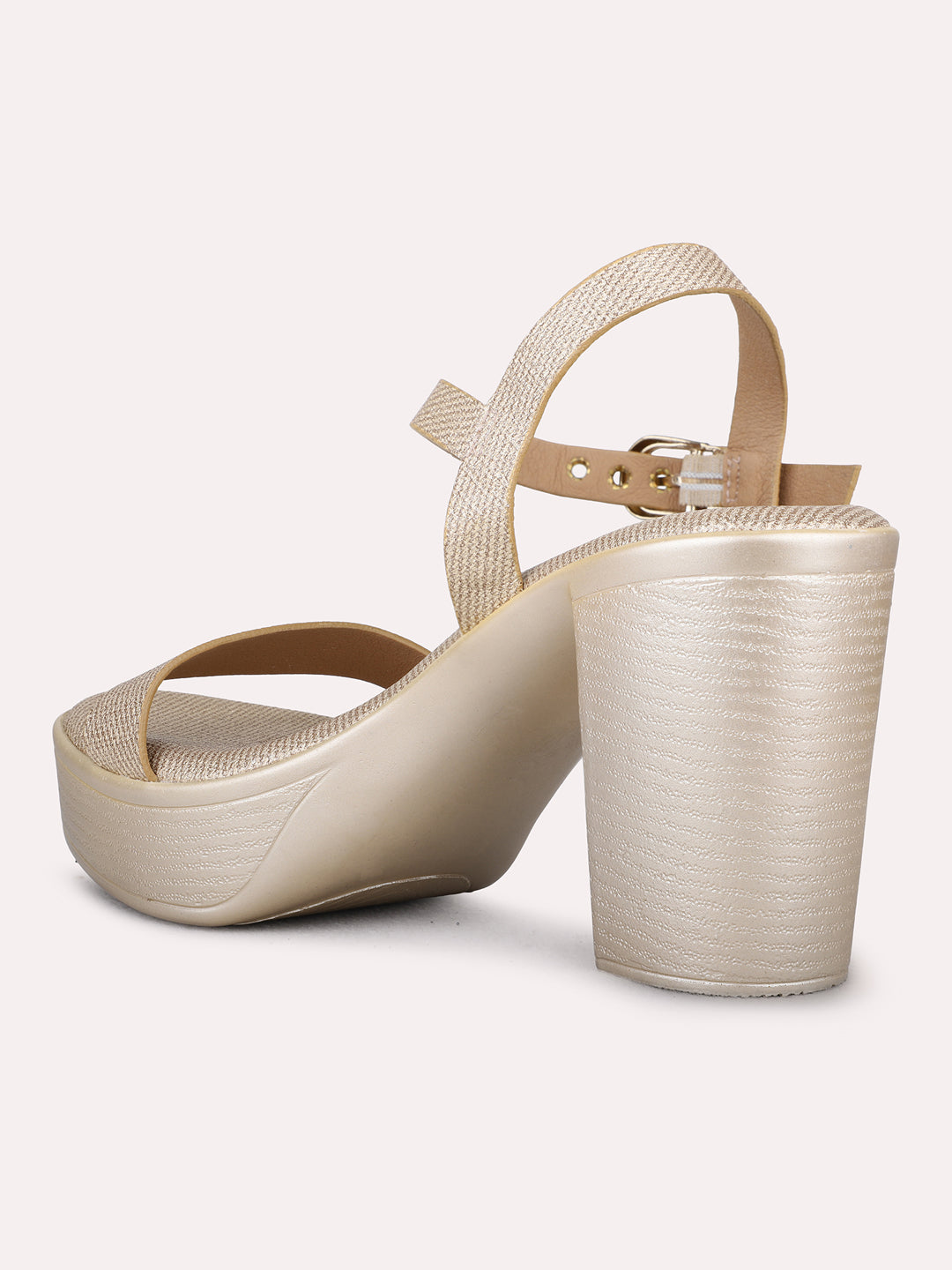 Womens Golden Party Wear Solid Round Toe Platform Heel Sandals