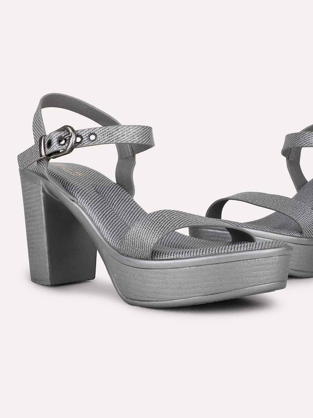 Womens Pewter Party Wear Solid Round Toe Platform Heel Sandals