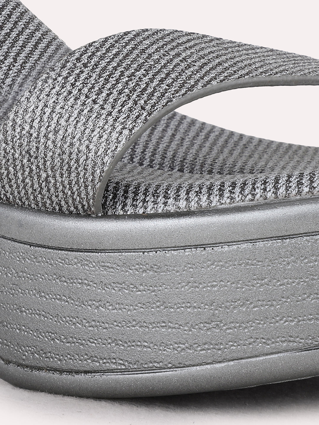 Womens Pewter Party Wear Solid Round Toe Platform Heel Sandals