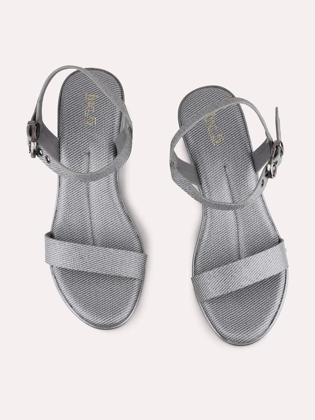 Womens Pewter Party Wear Solid Round Toe Platform Heel Sandals