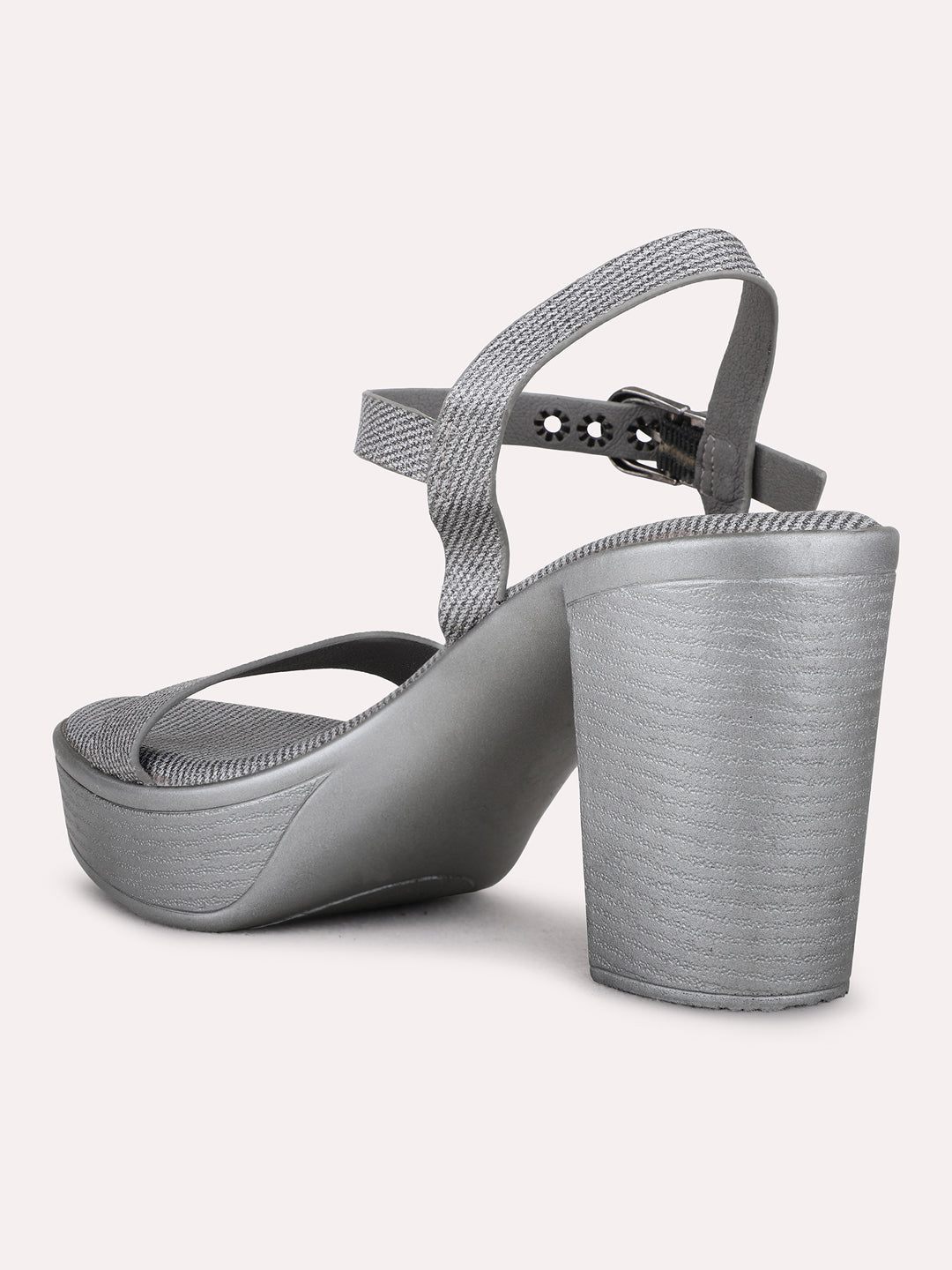 Womens Pewter Party Wear Solid Round Toe Platform Heel Sandals