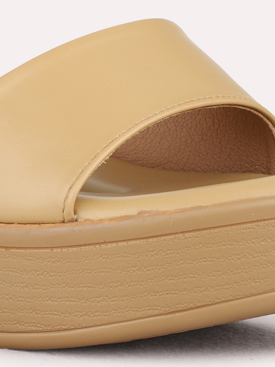 Womens Beige Party Wear Solid Round Toe Platform Heel Sandals