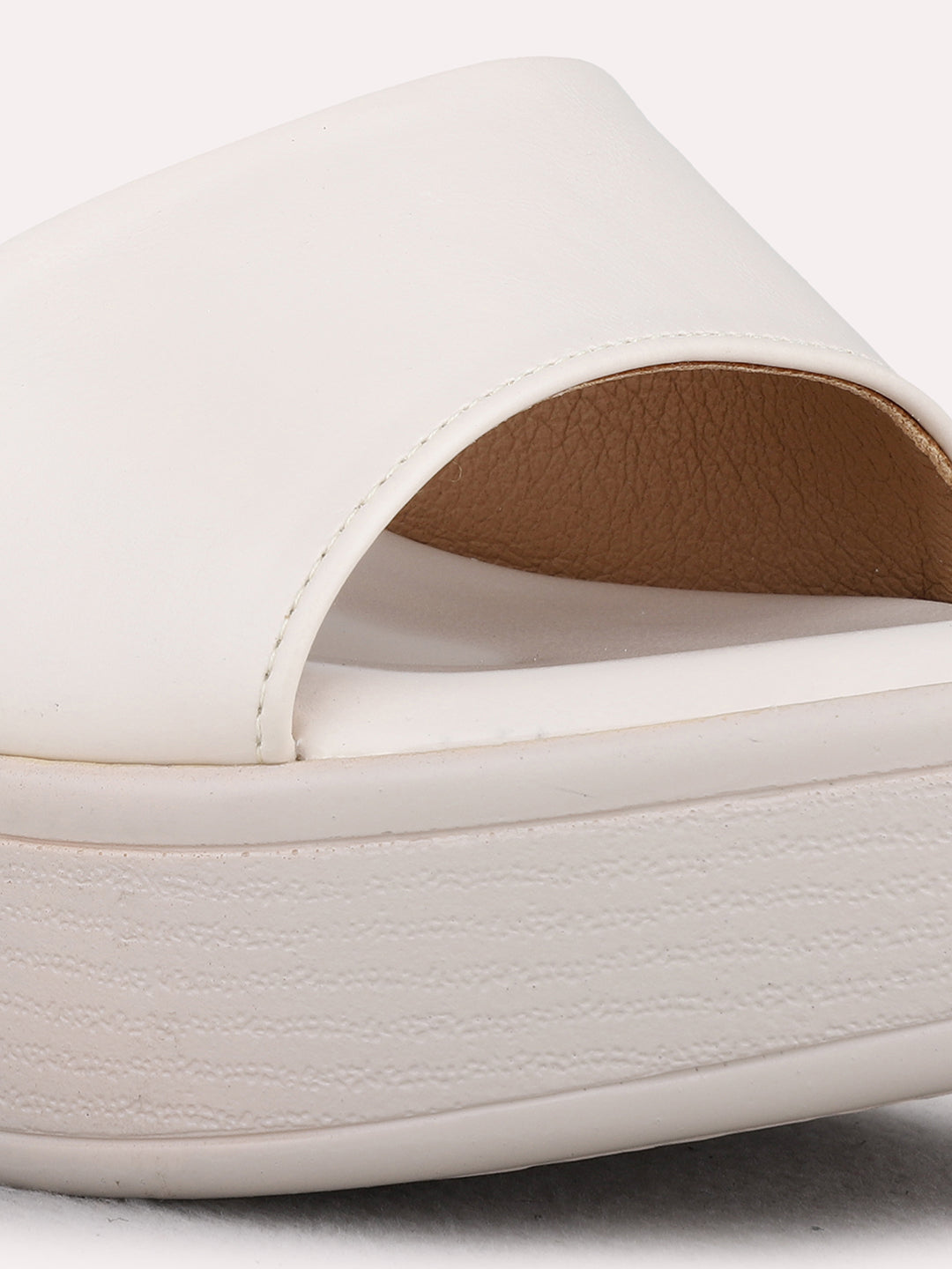 Womens Cream Party Wear Solid Round Toe Platform Heel Sandals