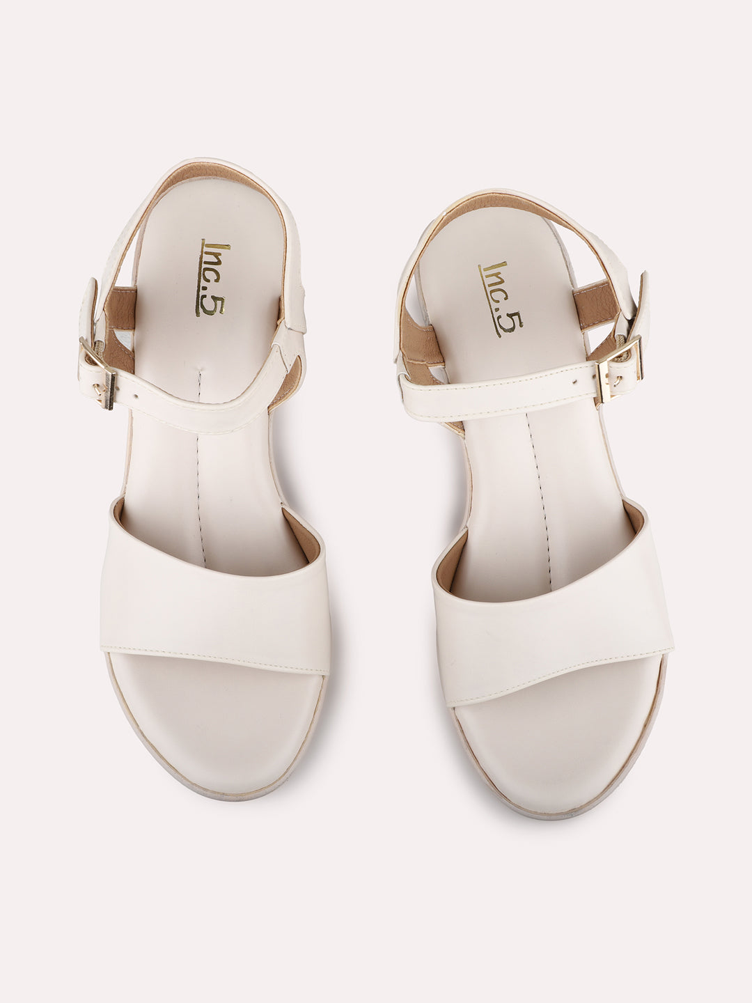 Womens Cream Party Wear Solid Round Toe Platform Heel Sandals