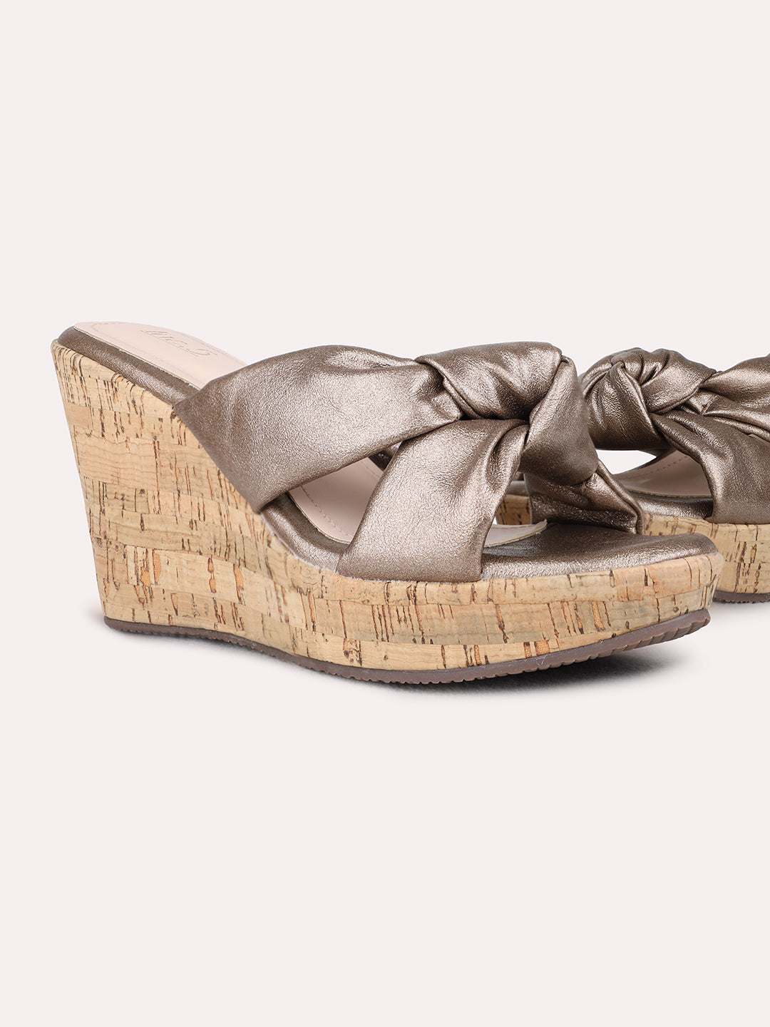 Womens Golden Party Wear Solid Round Toe Wedge Heel Sandals