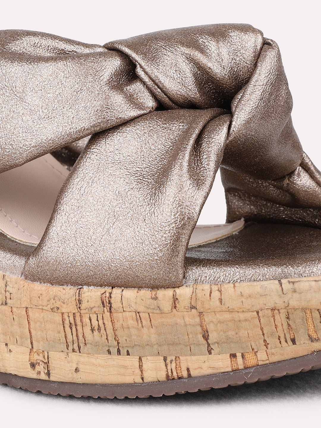 Womens Golden Party Wear Solid Round Toe Wedge Heel Sandals