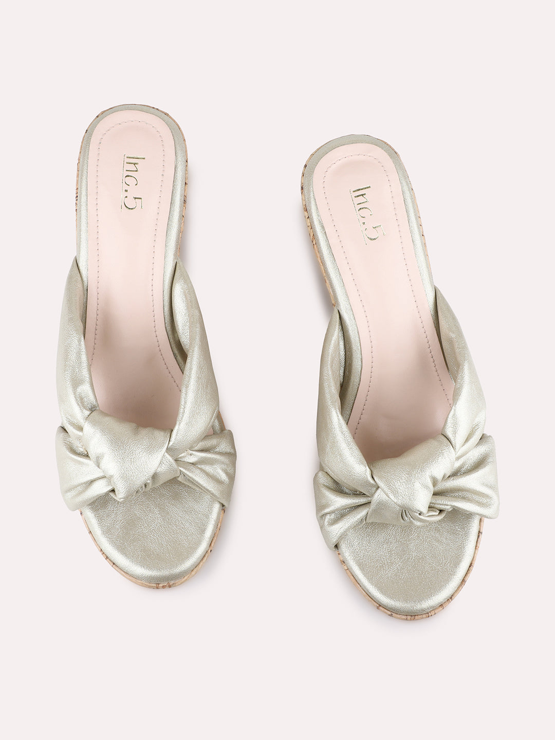 Womens Golden Party Wear Solid Round Toe Wedge Heels