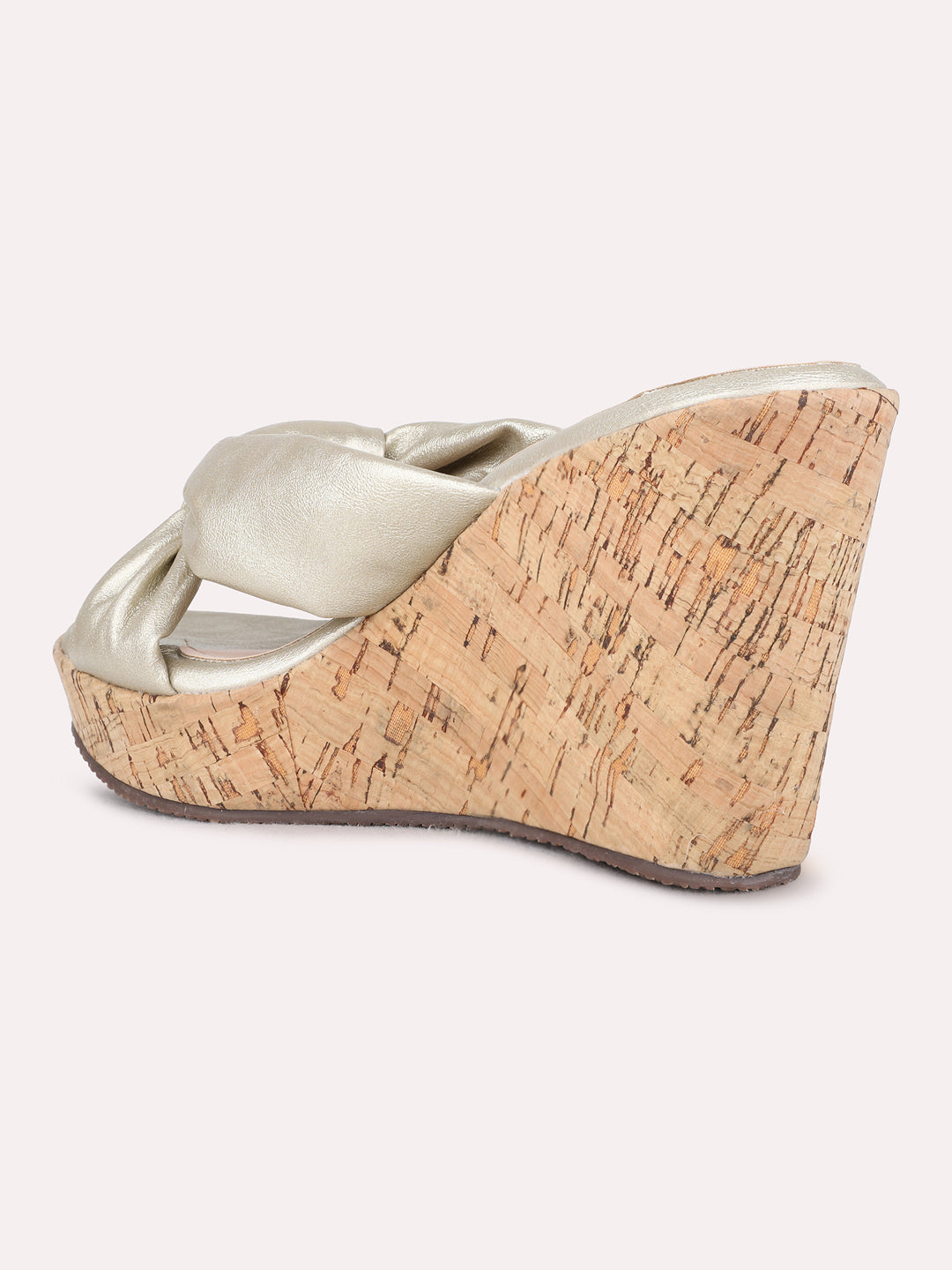 Womens Golden Party Wear Solid Round Toe Wedge Heels