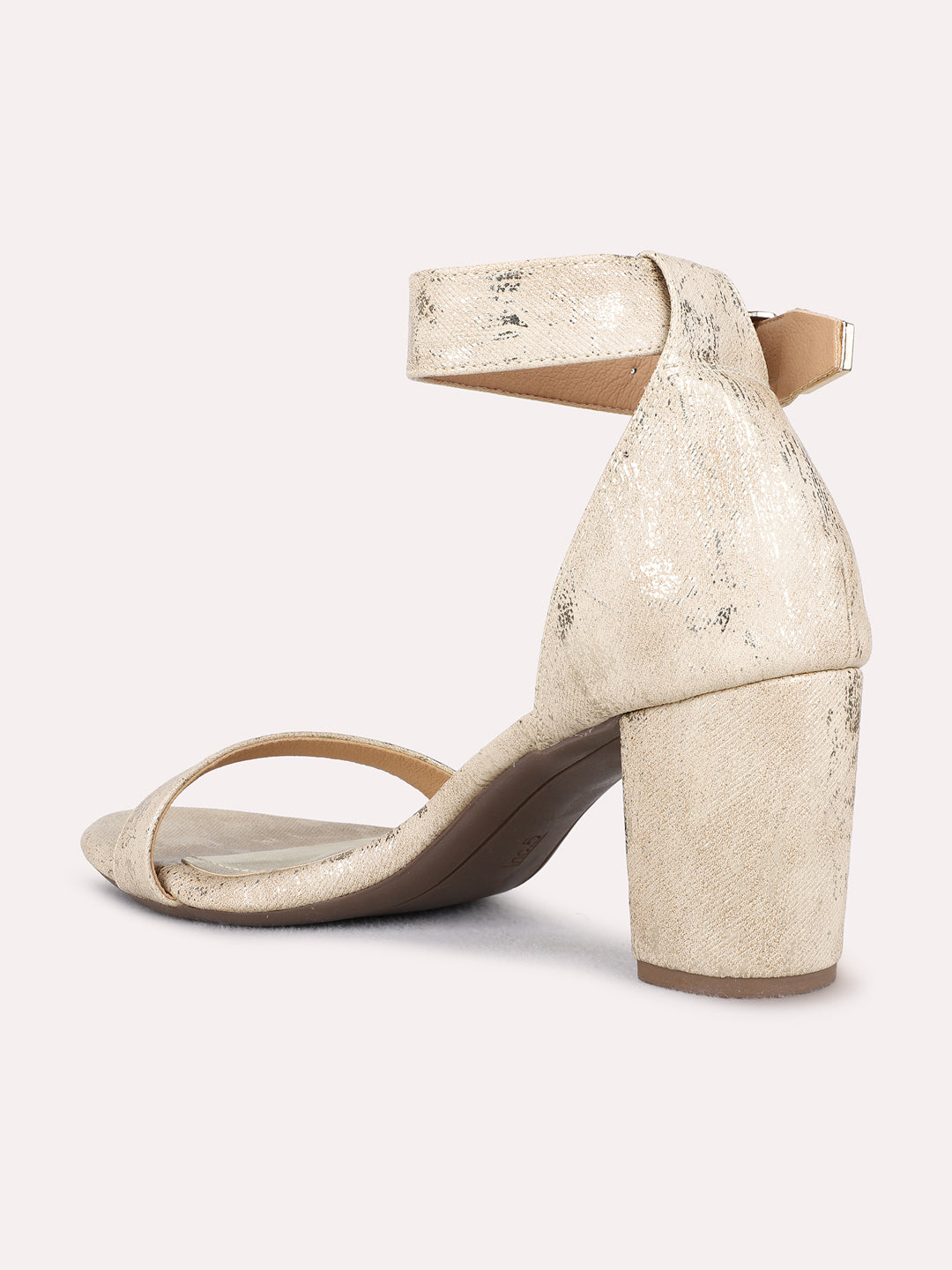 Womens Golden Party Wear Solid Round Toe Block Heels