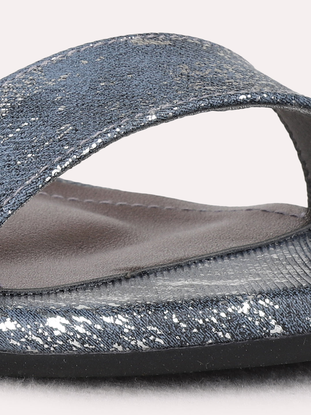Womens Pewter Party Wear Embellished Round Toe Block Heels